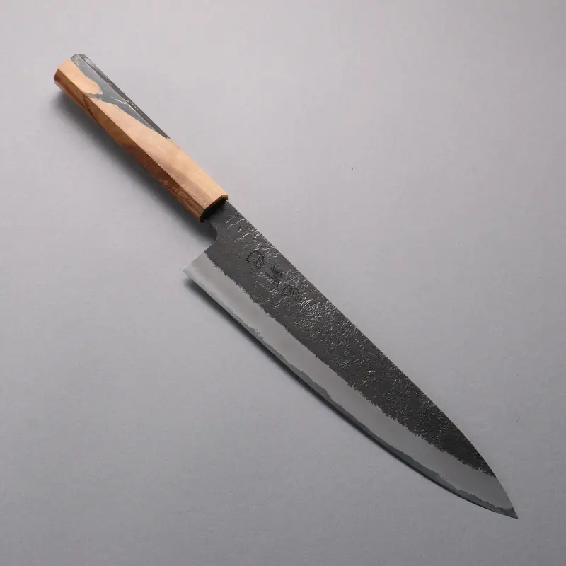 Hozantomoe Black-Finished Gyuto – 240Mm White Steel #2 With Olive Wood & Black Resin Handle 1