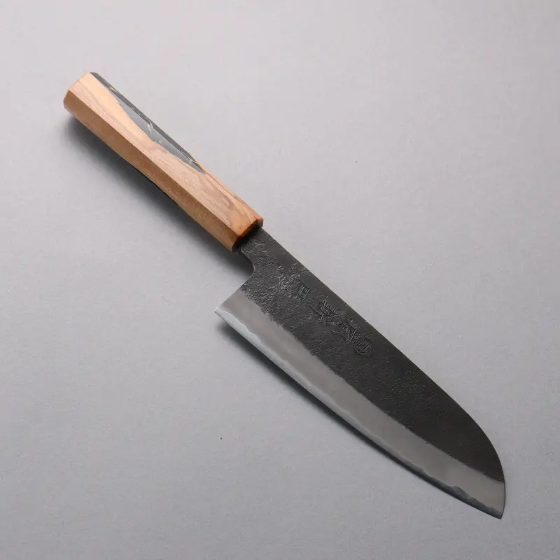 Hozantomoe Black-Finished Santoku – 165Mm White Steel #2 With Olive Wood & Black Resin Handle 1