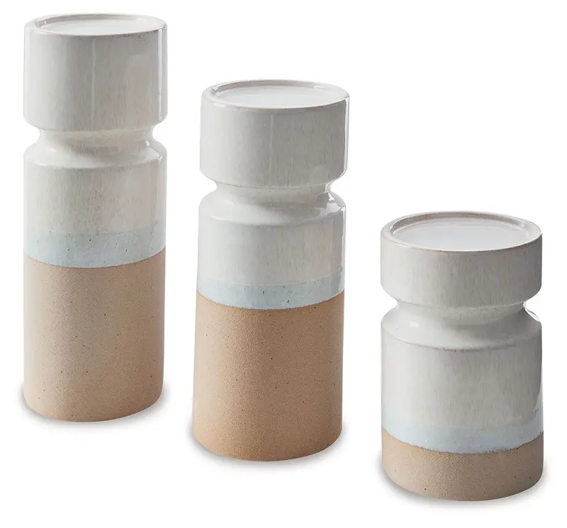 Hurston Ivory And Brown Ceramic Candle Holder Set (3-Piece) 1