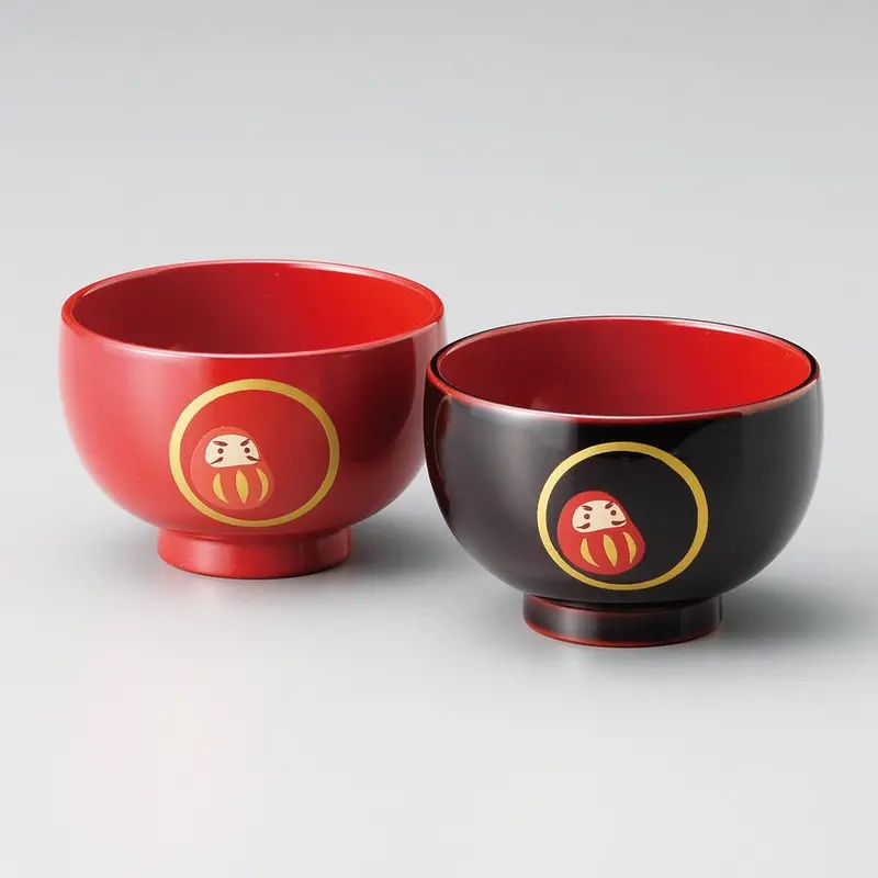 Isuke Daruma-Inspired Lacquered Soup Bowls – Handcrafted Japanese Design (2-Piece) 1