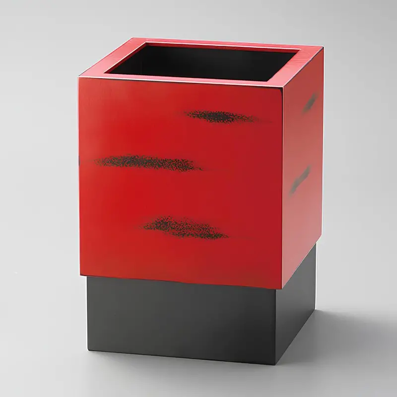 Isuke Negoro-Style Lacquered Waste Bin – Red & Black Traditional Finish 1