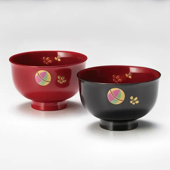 Isuke Temari Ball Lacquered Soup Bowls – Traditional Japanese Patterned Set (2-Piece) 1