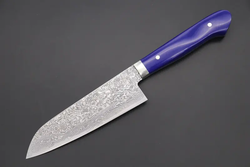 Itou R-2 Damascus Small Santoku – 130Mm With Lapis Lazuli Gem Composite Handle 1
