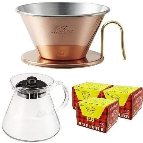 Kalita Copper Wave Coffee Dripper Kit With Glass Server & Paper Filters 1
