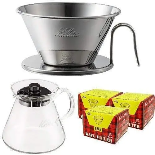 Kalita Stainless Steel Wave Coffee Dripper Set With Glass Server & Filters 1