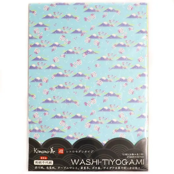 Kamiiso Mt. Fuji Chiyogami Origami Paper – Rectangular Sheets In 4 Colors (12 Pcs) 1