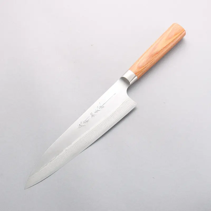 Kamo Hamono Gyuto Chef Knife – Vg10 Damascus Steel, 210Mm, Brown Pakka Wood Handle 1