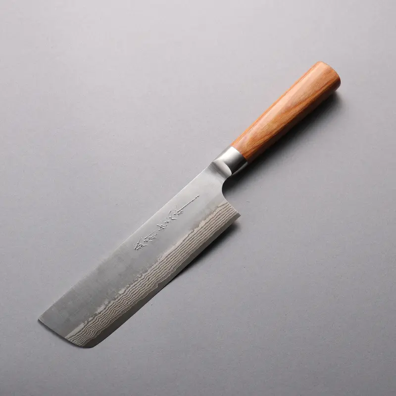 Kamo Hamono Vg10 Damascus Nakiri – 165Mm Brown Pakka Wood Handle 1
