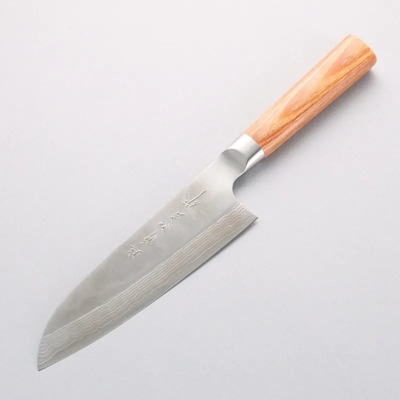Kamo Hamono Vg10 Damascus Santoku – 165Mm Brown Pakka Wood Handle 1