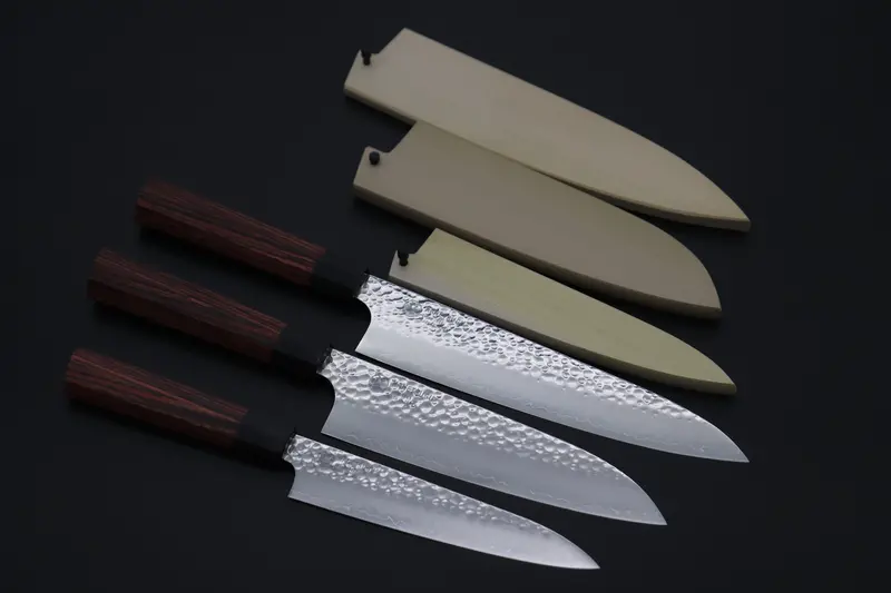 Kanetsugu Heptagon 3-Piece Wa Knife Set: Chw-1 Petty (150Mm), Chw-2 Santoku (175Mm), Chw-3 Gyuto (210Mm) With Magnolia Sayas 1
