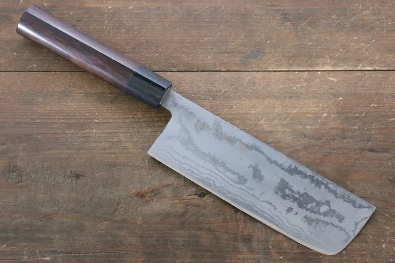 Kanetsune 165Mm Blue Steel #2 Damascus Nakiri Vegetable Knife With Shitan Handle 1