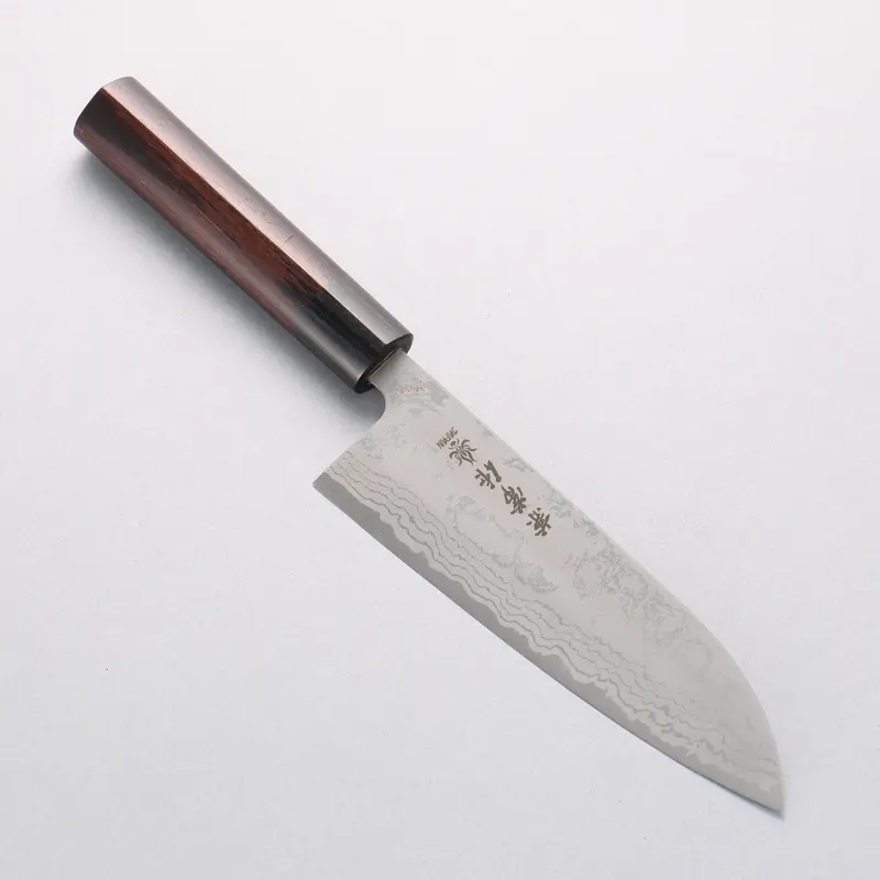 Kanetsune 165Mm Blue Steel #2 Damascus Santoku Chef Knife With Shitan Handle 1