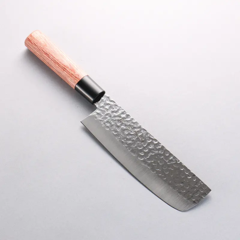 Kanetsune 165Mm Dsr-1K6 Hammered Nakiri Vegetable Knife With Red Pakka Wood Handle 1