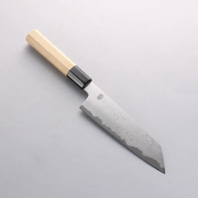 Kikuzuki Blue Steel #1 Damascus Kiritsuke Santoku – 180Mm Blade, Magnolia Handle 1
