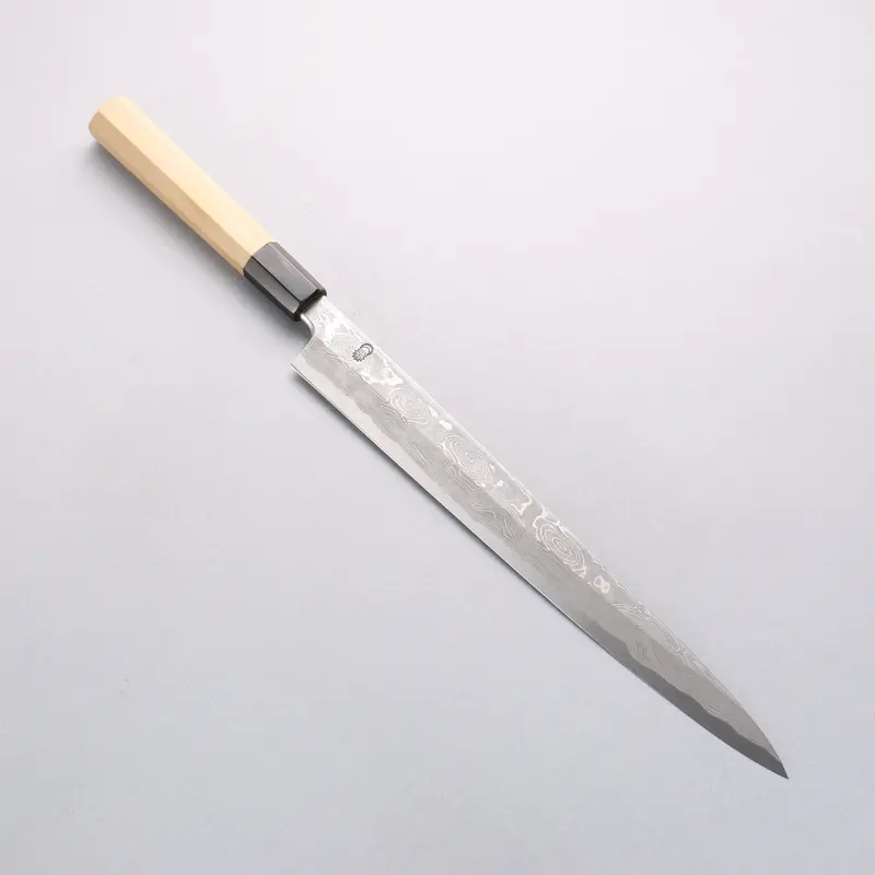 Kikuzuki Blue Steel #1 Damascus Yanagiba Knife – 300Mm Magnolia Handle 1