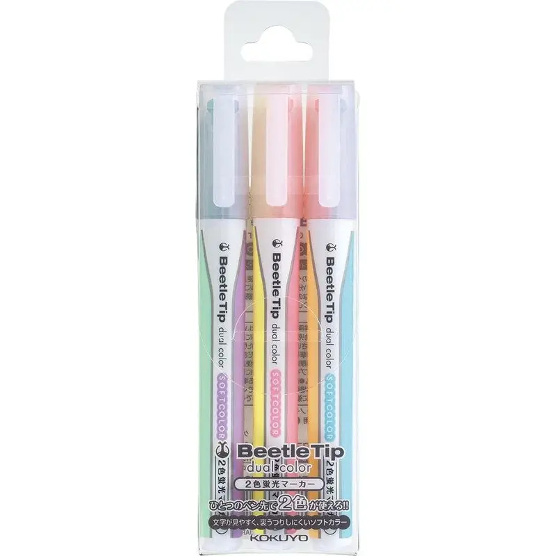 Kokuyo Beetle Dual-Tip Highlighter Set – 3 Pens, 6 Subtle Pastel Colors 1