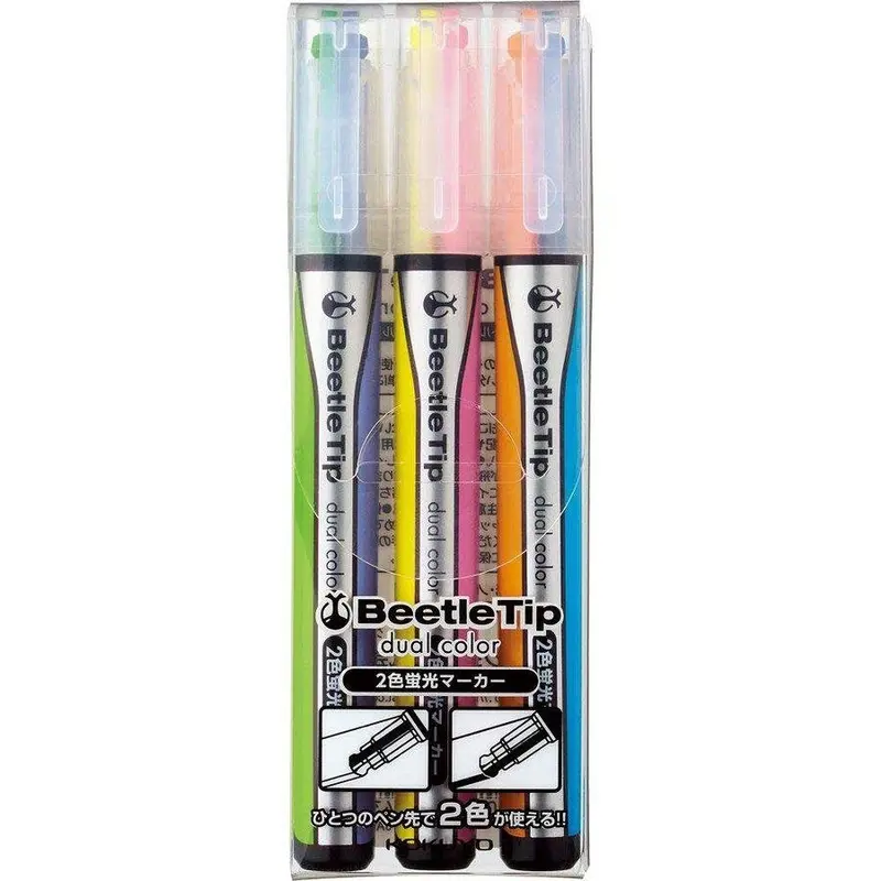 Kokuyo Beetle Dual-Tip Highlighter Set – 3 Pens, 6 Vivid Colors 1