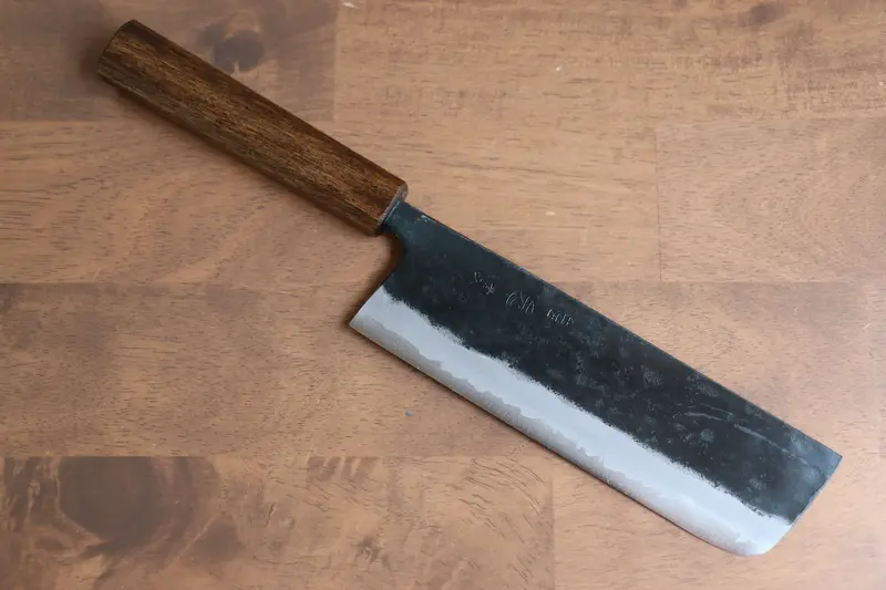Kyohei Shindo Blue Steel Nakiri Knife – 165Mm Black-Finished Blade, Lacquered Live Oak Handle 1