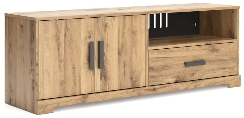 Larstin Tan Medium-Sized Tv Stand With Open Shelving 1