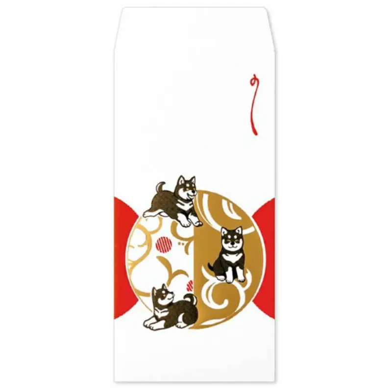 Long Decorative Money Envelope – Gold Foil Shiba Inu Design 1
