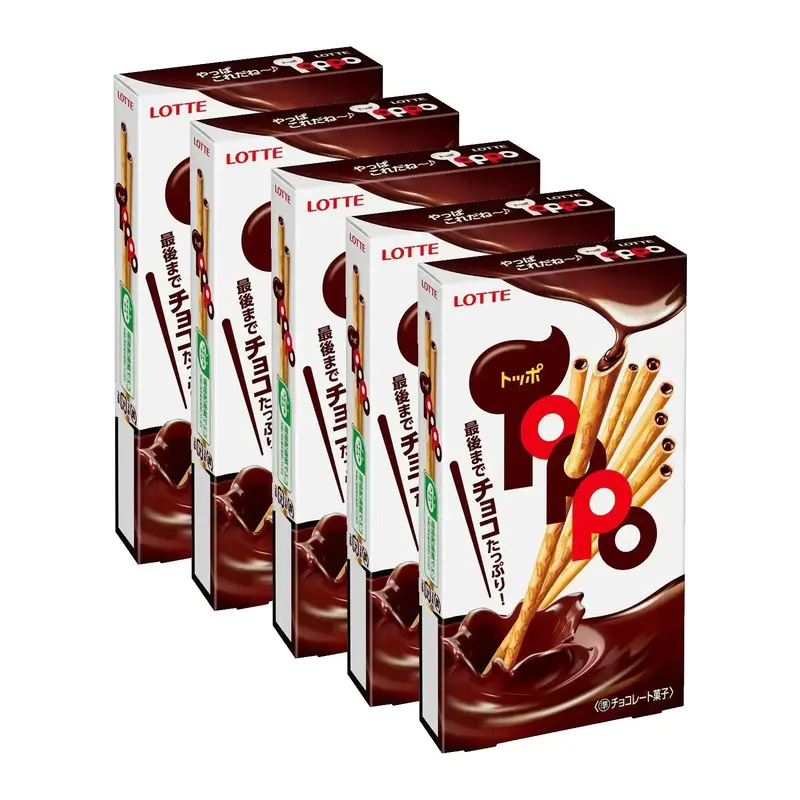 Lotte Toppo Chocolate-Filled Pretzel Sticks – 5-Pack Sweet & Salty Snack 1