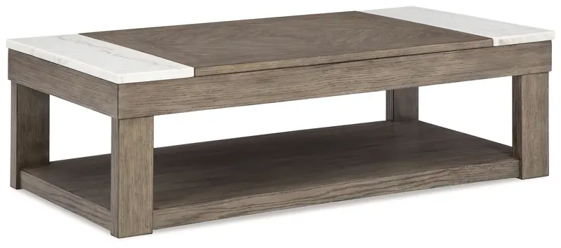 Loyaska Lift-Top Cocktail Table – Grayish-Brown And White Design 1