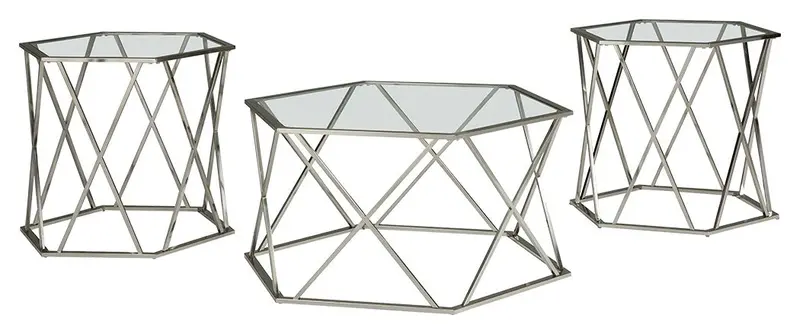 Madanere Chrome Occasional Table Set – Three-Piece Living Room Collection 1