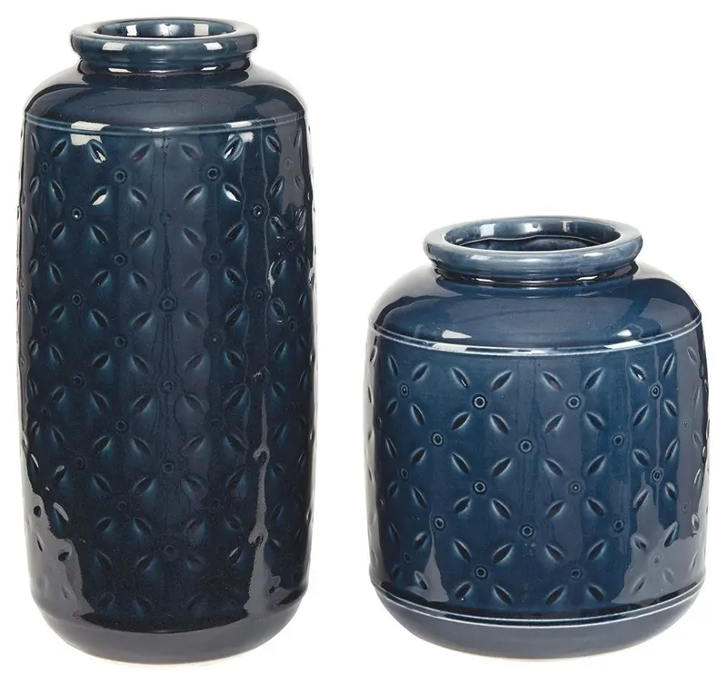 Marenda Navy Blue Ceramic Vase Set – Pack Of 2 1
