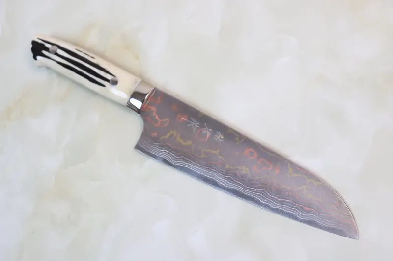 Master Saji Rainbow Damascus Santoku – 180Mm (7") Featuring Stag Bone Handle 1