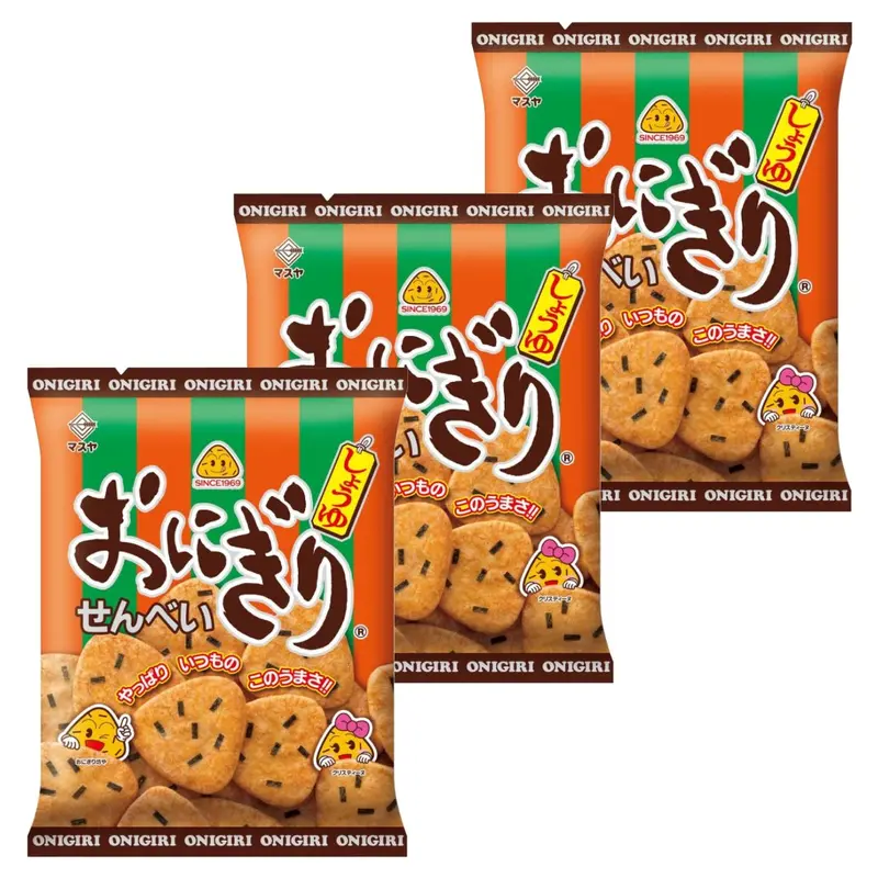 Masuya Onigiri Senbei – Soy Sauce Flavor Rice Crackers (3-Pack) 1