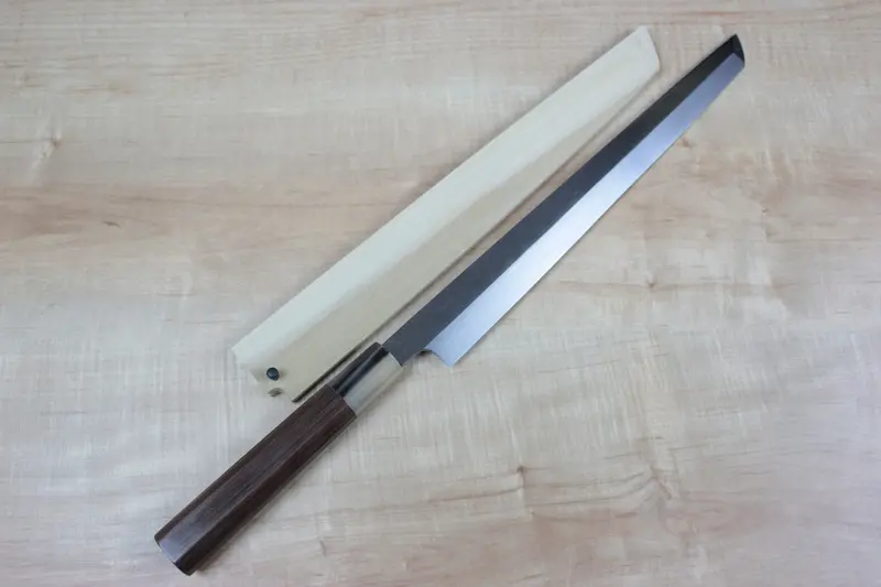 Mizuno Tanrenjo Akitada Honyaki Dx Sakimaru Takohiki Knife – 300Mm Octagonal Ebony Handle 1