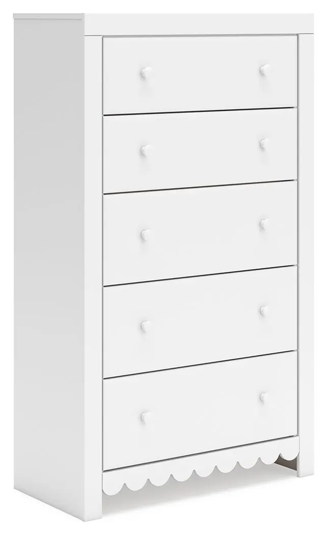 Mollviney White Five-Drawer Chest 1
