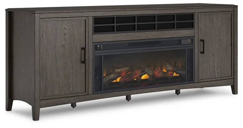 Montillan Grayish-Brown 84-Inch Tv Stand With Built-In Electric Fireplace 1