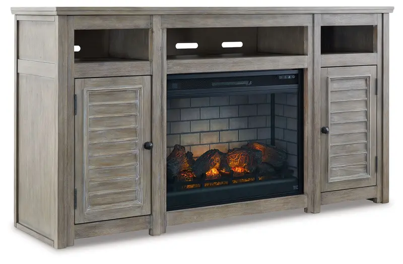 Moreshire Bisque 72" Tv Stand Featuring Built-In Infrared Electric Fireplace 1