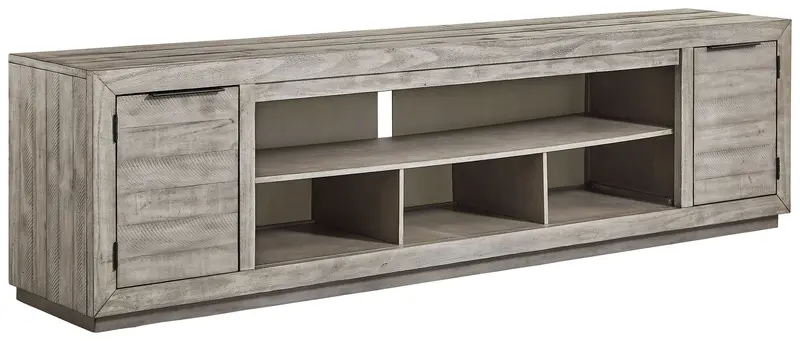 Naydell Gray Xl Tv Stand Featuring Built-In Fireplace Option 1