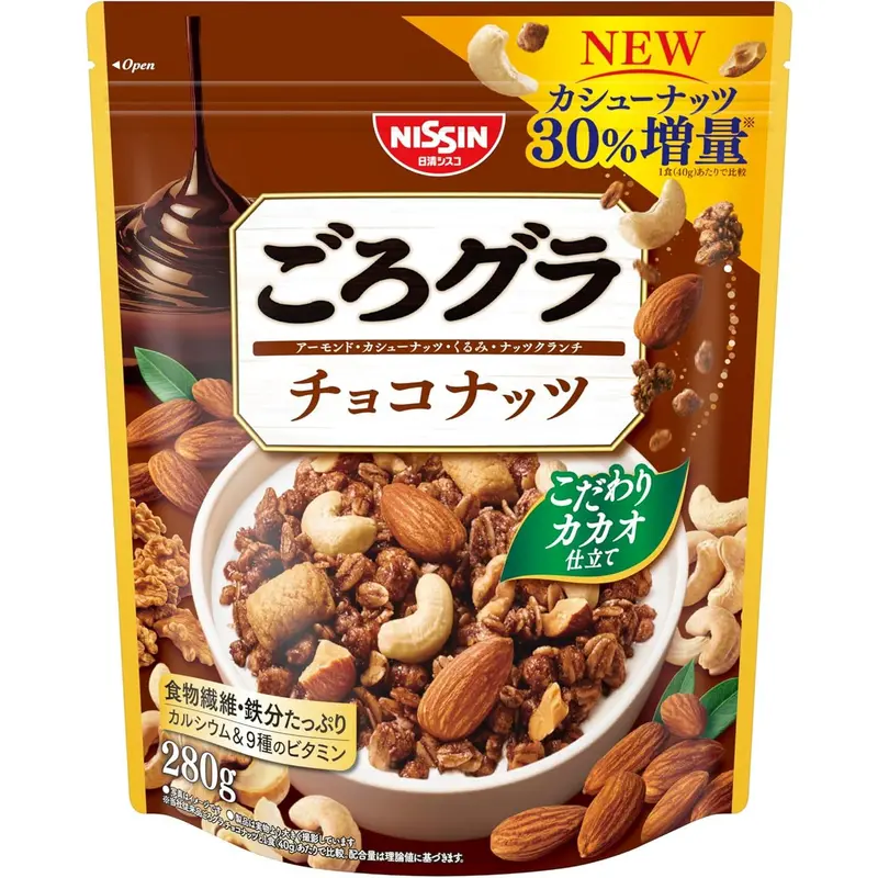 Nissin Gorogura Chocolate-Almond Granola – Crunchy Cereal Snack With Roasted Nuts (320G) 1