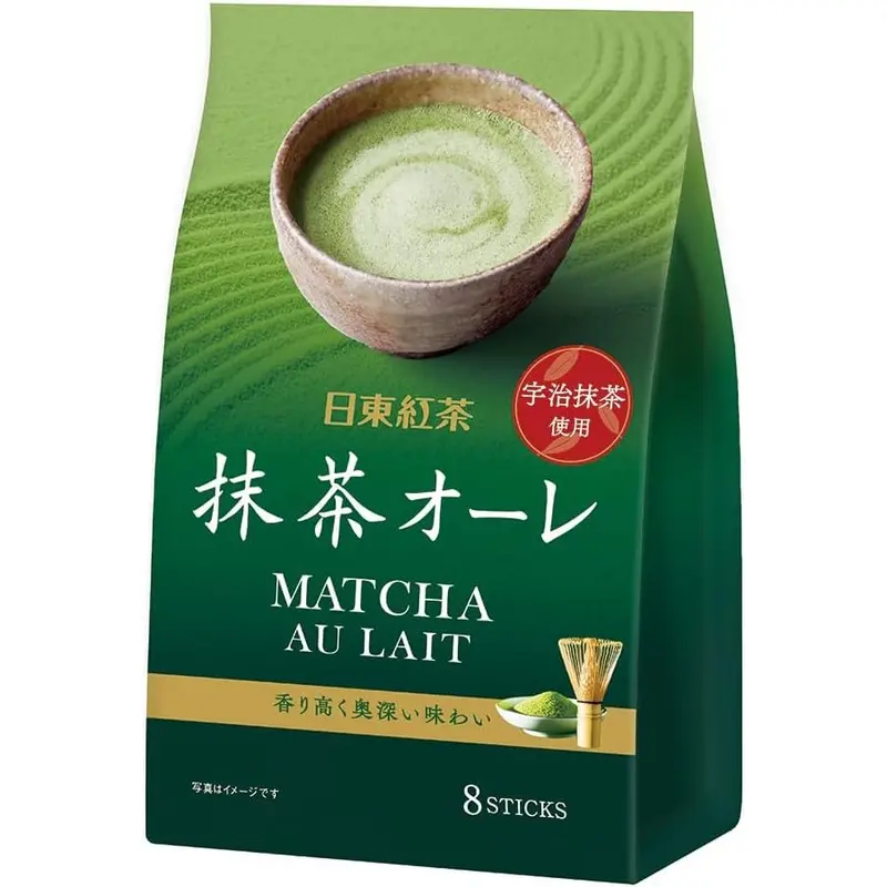 Nittoh Matcha Latte Powder – Creamy Green Tea Au Lait Mix (8 Single-Serve Sticks) 1