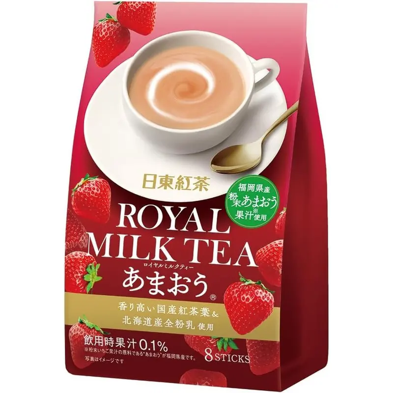 Nittoh Royal Milk Tea With Amaou Strawberry – Flavored Instant Latte Mix (8 Sticks) 1