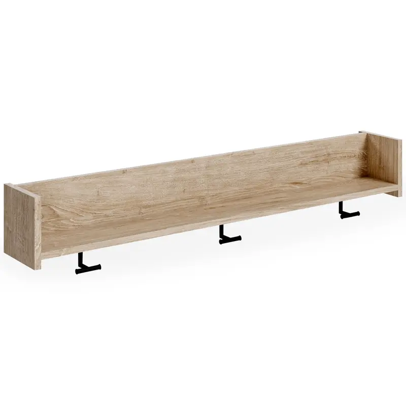 Oliah Natural Wood Wall-Mounted Coat Rack With Shelf 1