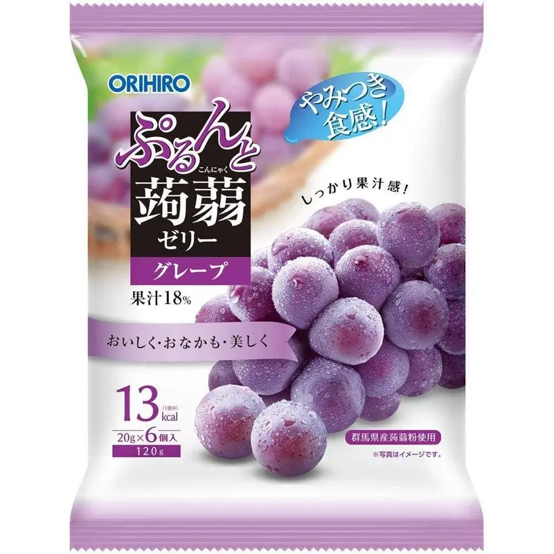 Orihiro Grape Konjac Jelly Snacks – Refreshing, Gelatin-Free Fruit Treats (6-Pack) 1