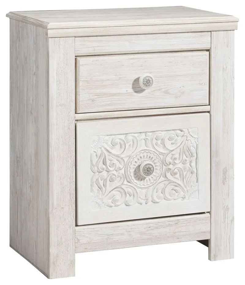 Paxberry Whitewashed Two-Drawer Nightstand 1