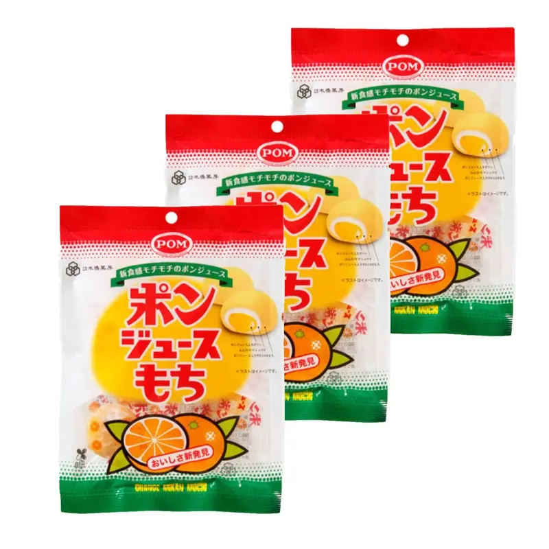 Pon Juice Chewy Mochi Snacks – Citrus-Orange Filled, Soft & Sweet – 98G × 3-Pack 1