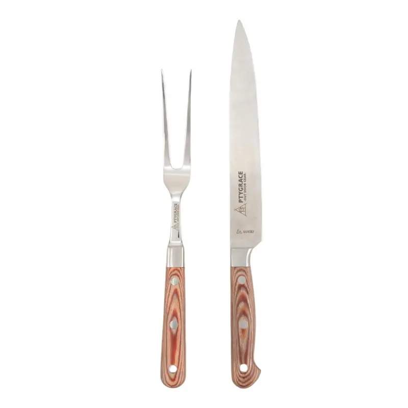 Ptygrace Handcrafted Meat Carving Knife & Fork Set – Elegant Presentation Box Included 1