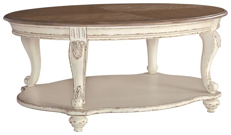 Realyn White-And-Brown Oval Coffee Table 1