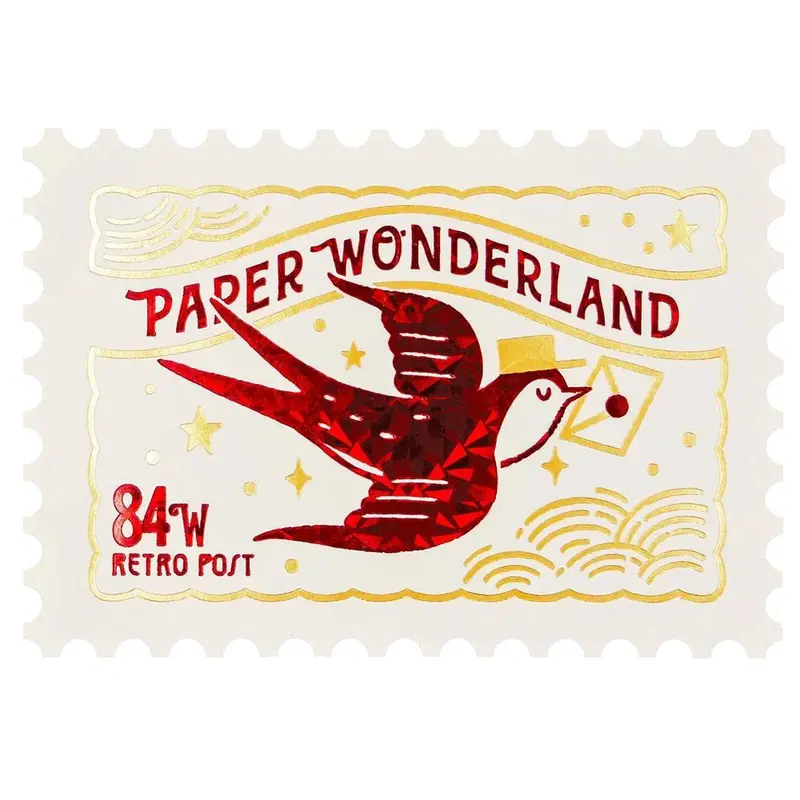 Retro Stamp-Style Postcard With Foil Swallow Motif 1