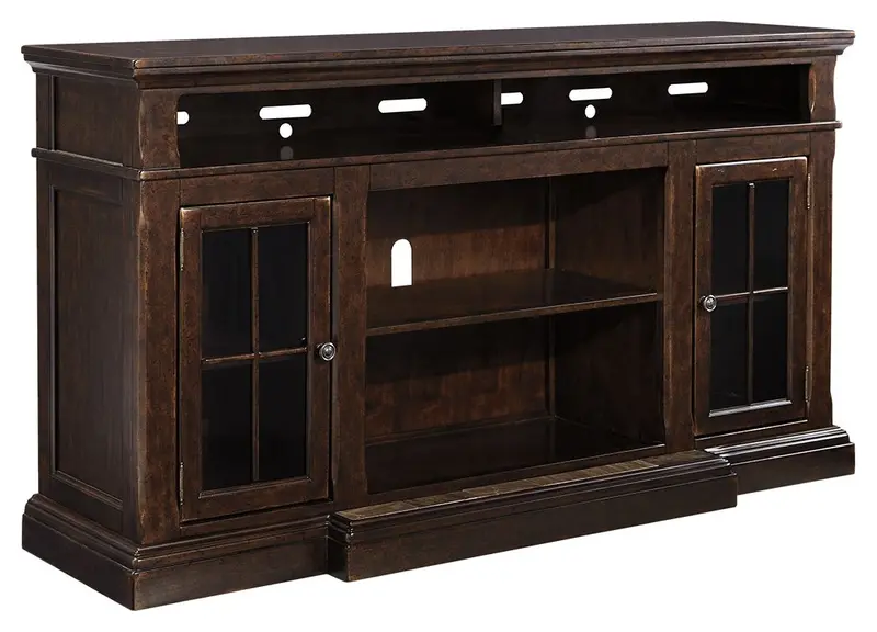 Roddinton Dark Brown Xl Tv Stand With Optional Fireplace 1