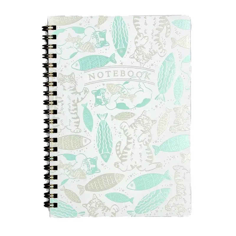 Rokkaku B6 Foil-Stamped Notebook – Playful Cat And Fish Grid Design 1