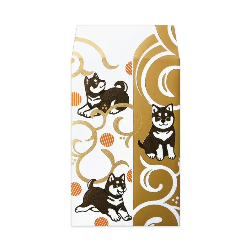 Rokkaku Gold-Foil Shiba Inu Decorative Envelopes – Set Of 2, Short Format 1
