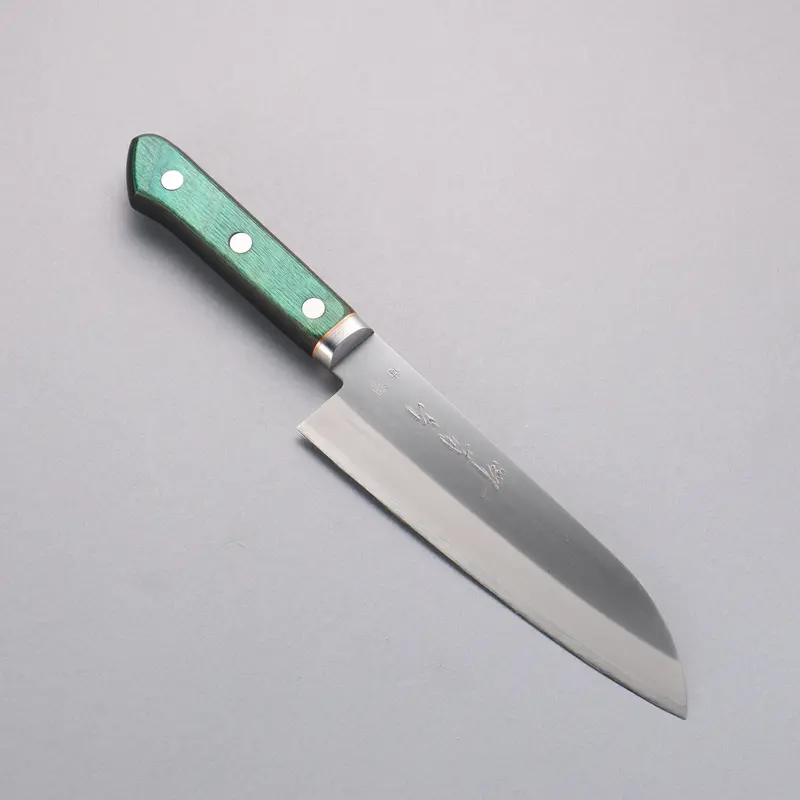 Sakai Kikumori Blue Steel #1 165Mm Santoku – Green Pakka Wood Handle, Handcrafted Japanese Blade 1