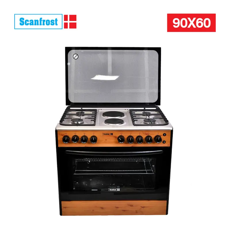 Scanfrost 90X60 Cm 4-Gas + 2-Glass Cooktop With Wooden Finish Sfc9426Nef 1